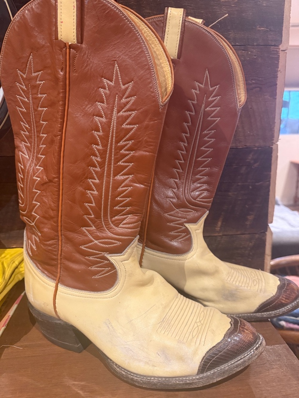 Two-Tone Brown and Cream Tony Llama men’s Western Cowboy Boots